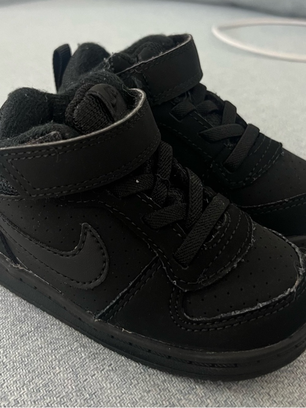 Nike Kids Black High-Top Sneakers with Hook-and-Loop Strap